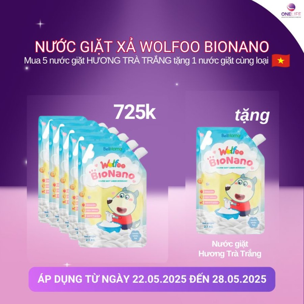 Mua 5 tặng 1 túi Nước giặt xả Công nghệ sinh học Wolfoo - An toàn cho em bé & da nhạy cảm - Hương Trà Trắng