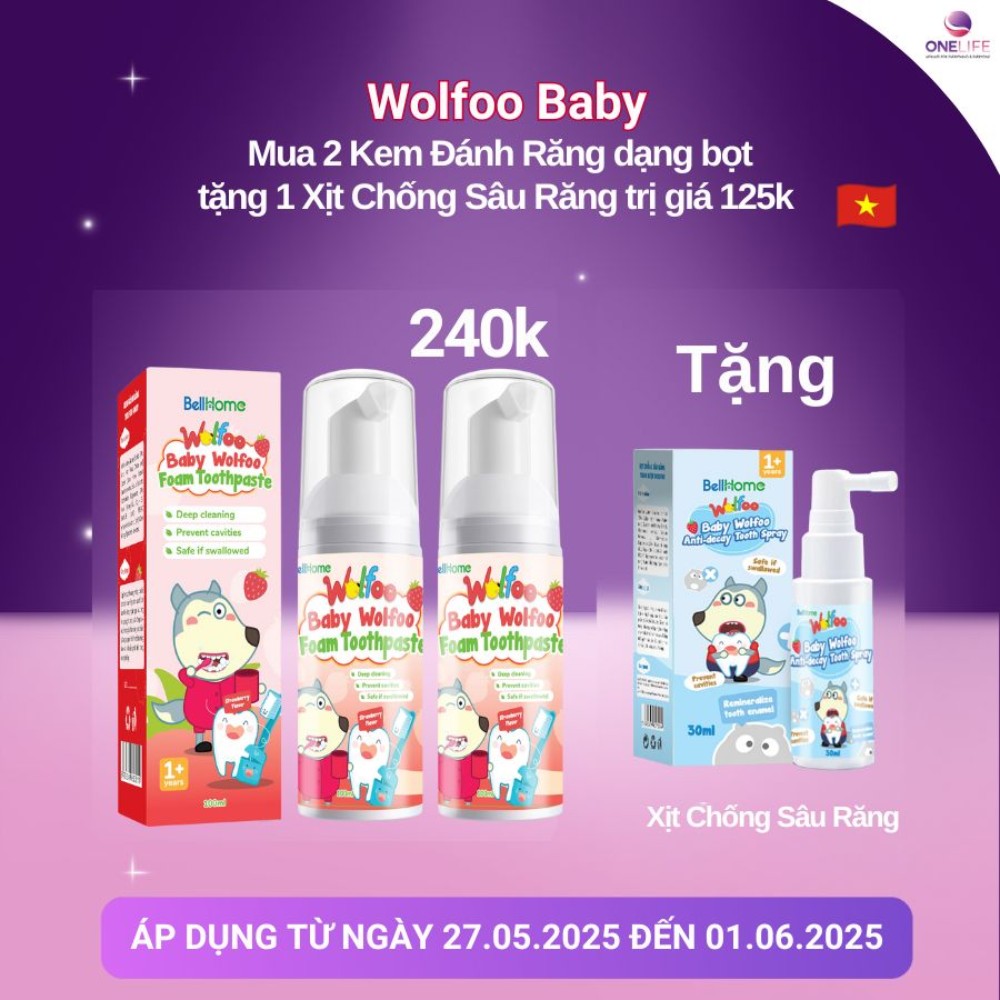 [Deal hời] Mua 2 Kem Đánh Răng dạng bọt tặng 1 Xịt Chống Sâu Răng Wolfoo Baby