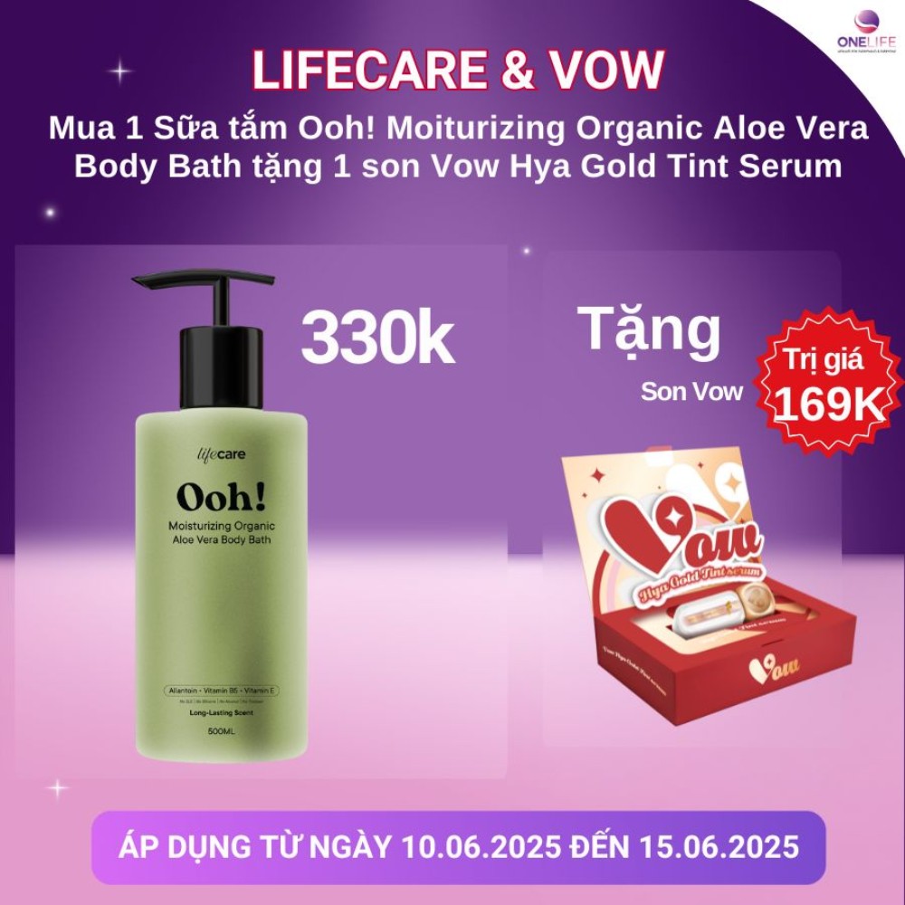 [Deal hời] Mua 1 Sữa tắm Ooh! Moiturizing Organic Aloe Vera Body Bath - Tặng 1 son Vow Hya Gold Tint Serum