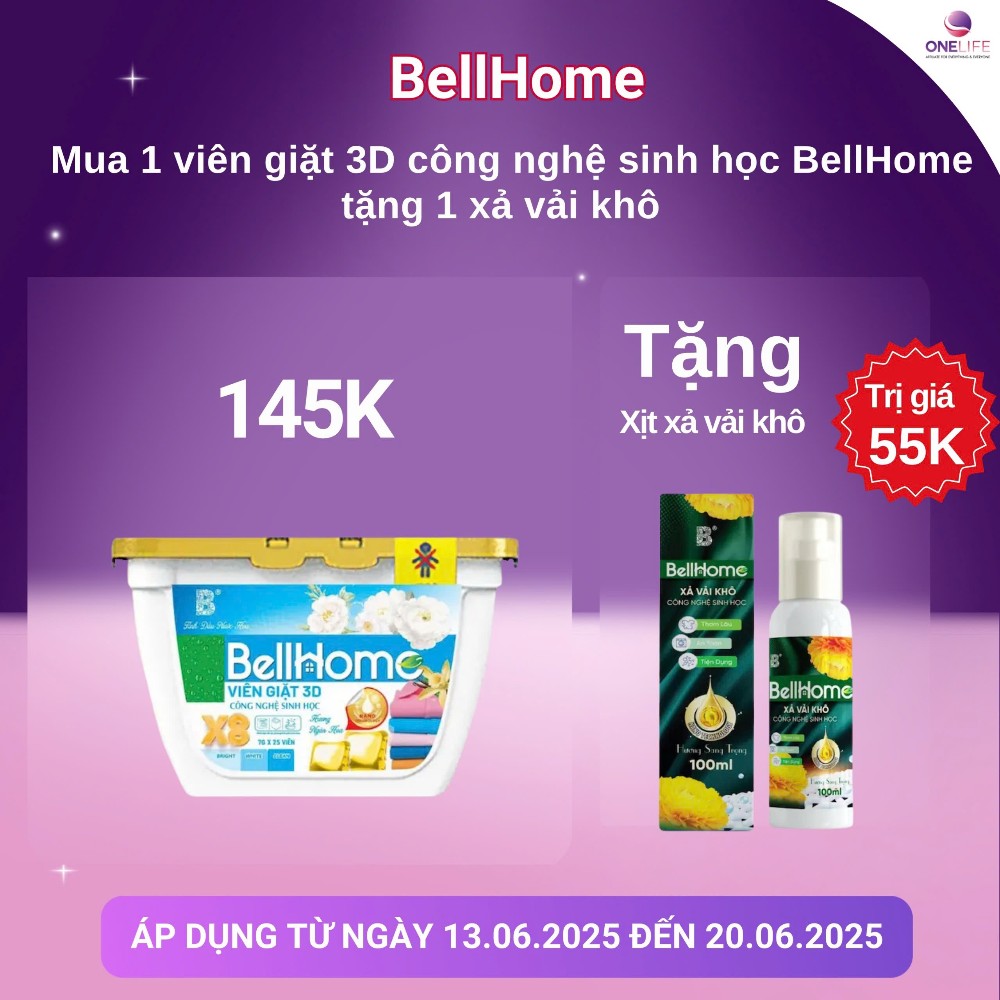 [Deal hời] Mua 1  Hộp viên giặt 3D công nghệ sinh học - Tặng 1 Xả vải khô BellHome