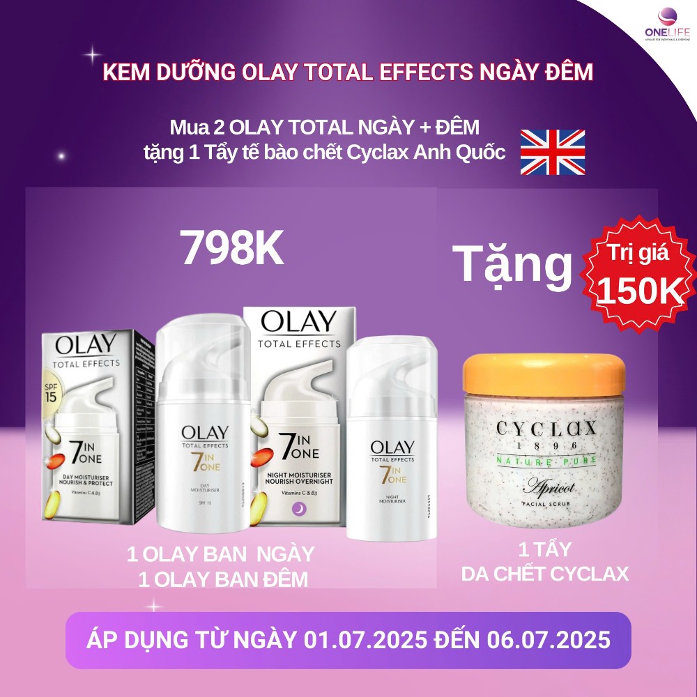 [Deal hời] Mua 2 Kem dưỡng Olay Total Effect Ngày & Đêm - Tặng 1 Tẩy tế bào chết Cyclax Anh Quốc