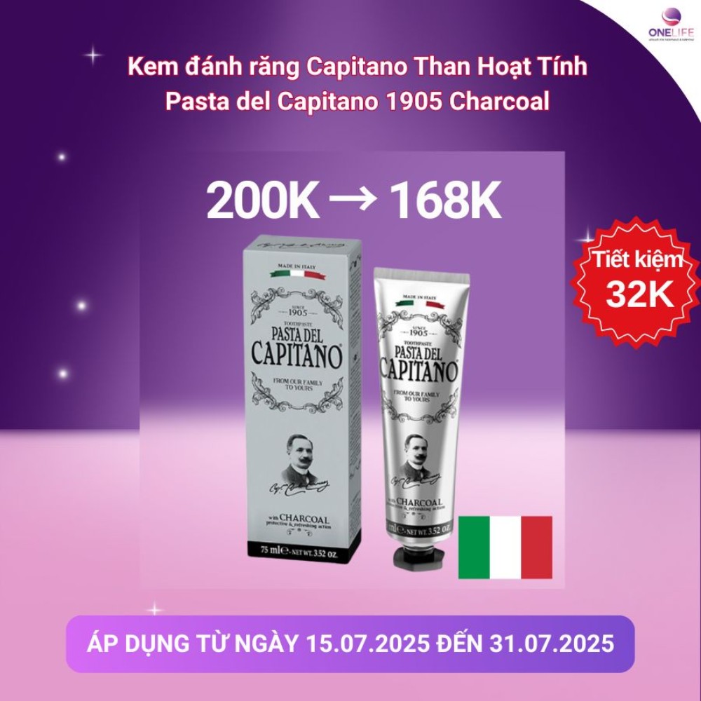 Kem đánh răng Capitano Than Hoạt Tính Pasta del Capitano 1905 Charcoal - 75ml