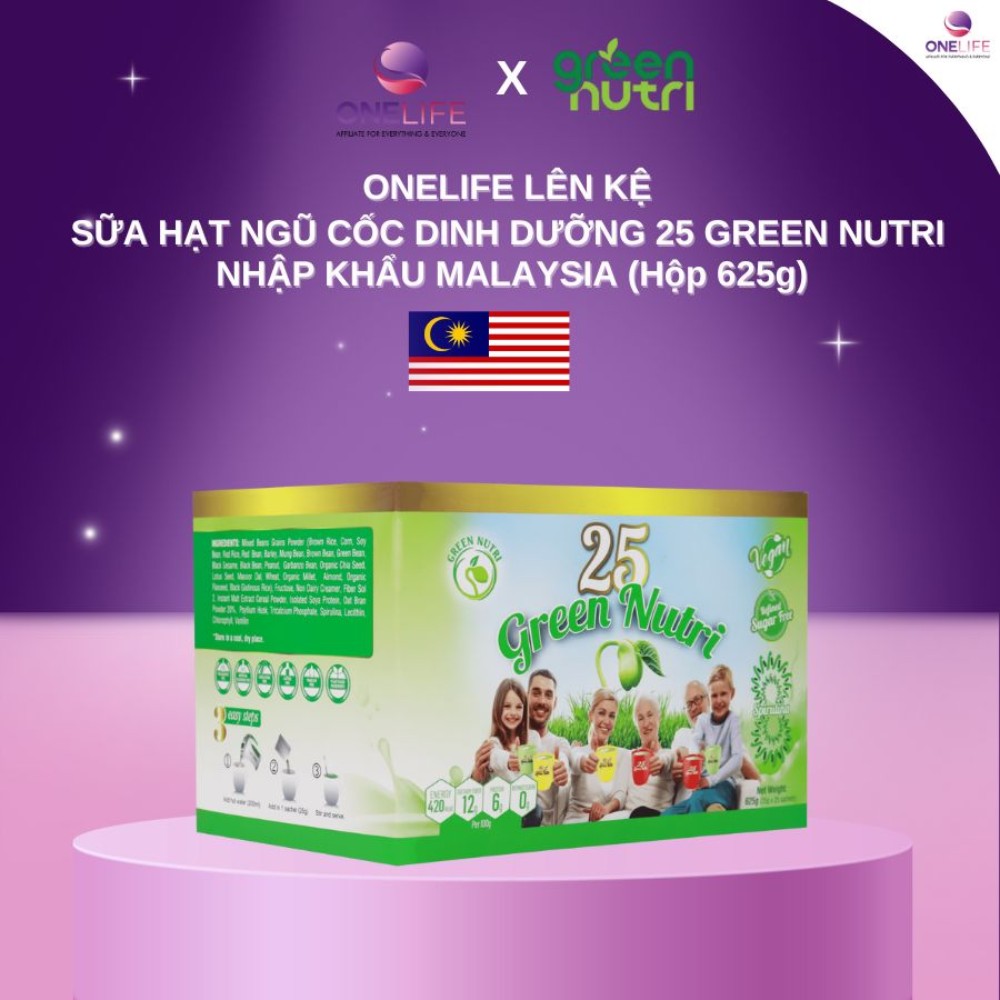 SỮA HẠT NGŨ CỐC 25 GREEN NUTRI DINH DƯỠNG XANH - SẠCH - LÀNH (Hộp 625gr - 25 gói)