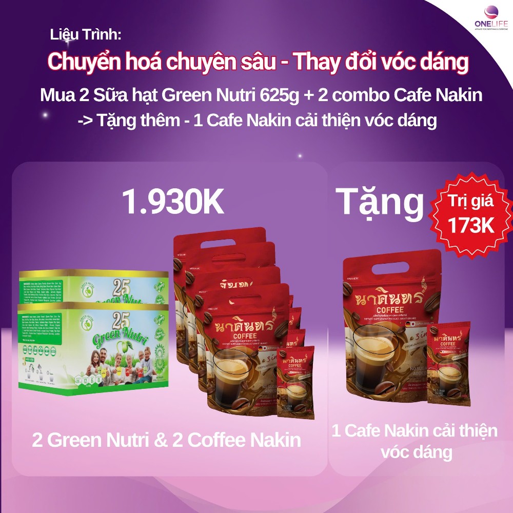 Liệu trình Chuyển hoá Chuyên sâu - Thay đổi vóc dáng 2 sữa hạt Green Nutri & 2 combo Coffee Nakin