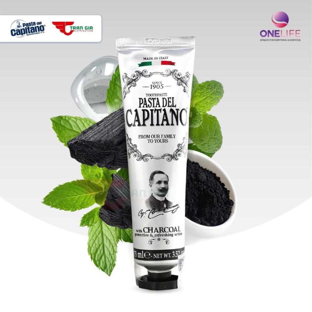 Kem đánh răng Capitano Than Hoạt Tính Pasta del Capitano 1905 Charcoal - 75ml