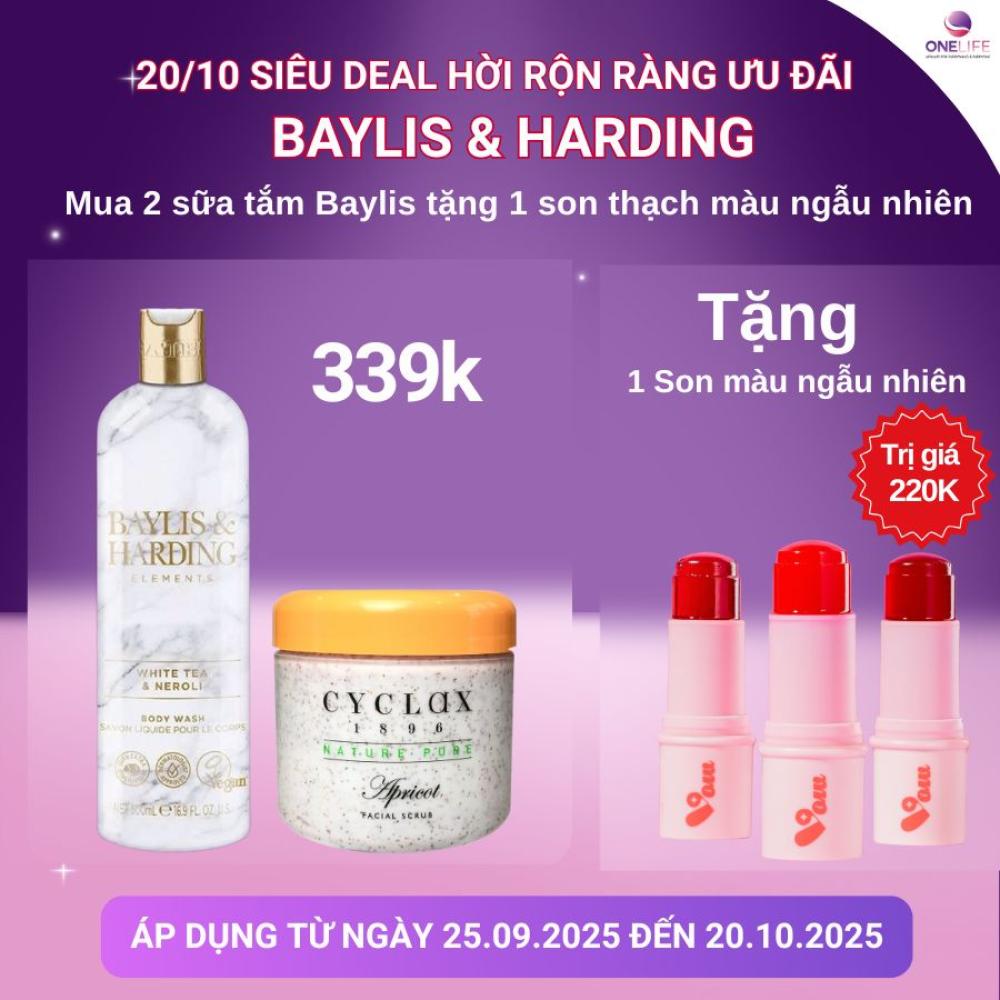 Combo Sữa tắm B&H Hoa trà trắng + Tẩy tế bào chết Cylax - Tặng 1 son thạch màu ngẫu nhiên
